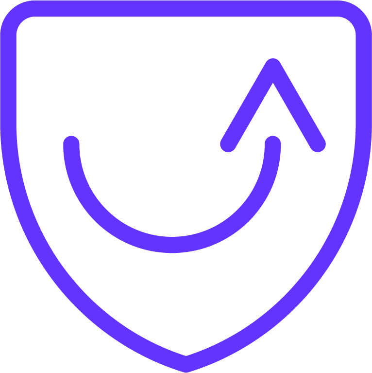 purple shield with curved arrow